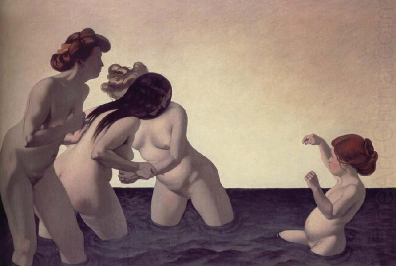 Three woman and a young girl playing the water, Felix Vallotton